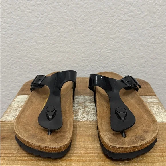 Birkenstock Gizeh Birko Flor Black Patent Sandals Size 37 / 6 - Picture 3 of 7